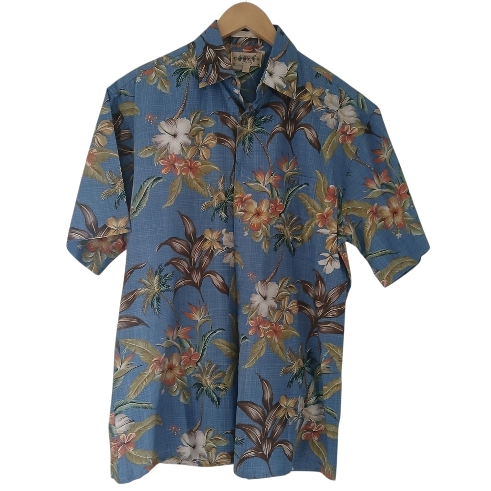 Campia Moda Hawaiian Shirt Tropical Camp Wood Buttons 100% Cotton NEW Size M